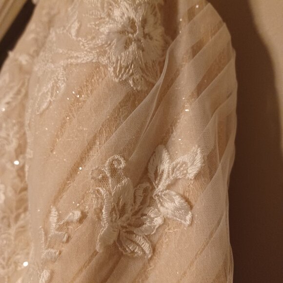 Azazie Joie Diamond White Nude A-Line V-Neck Sequins Tulle Dress NWOT - Picture 3 of 9